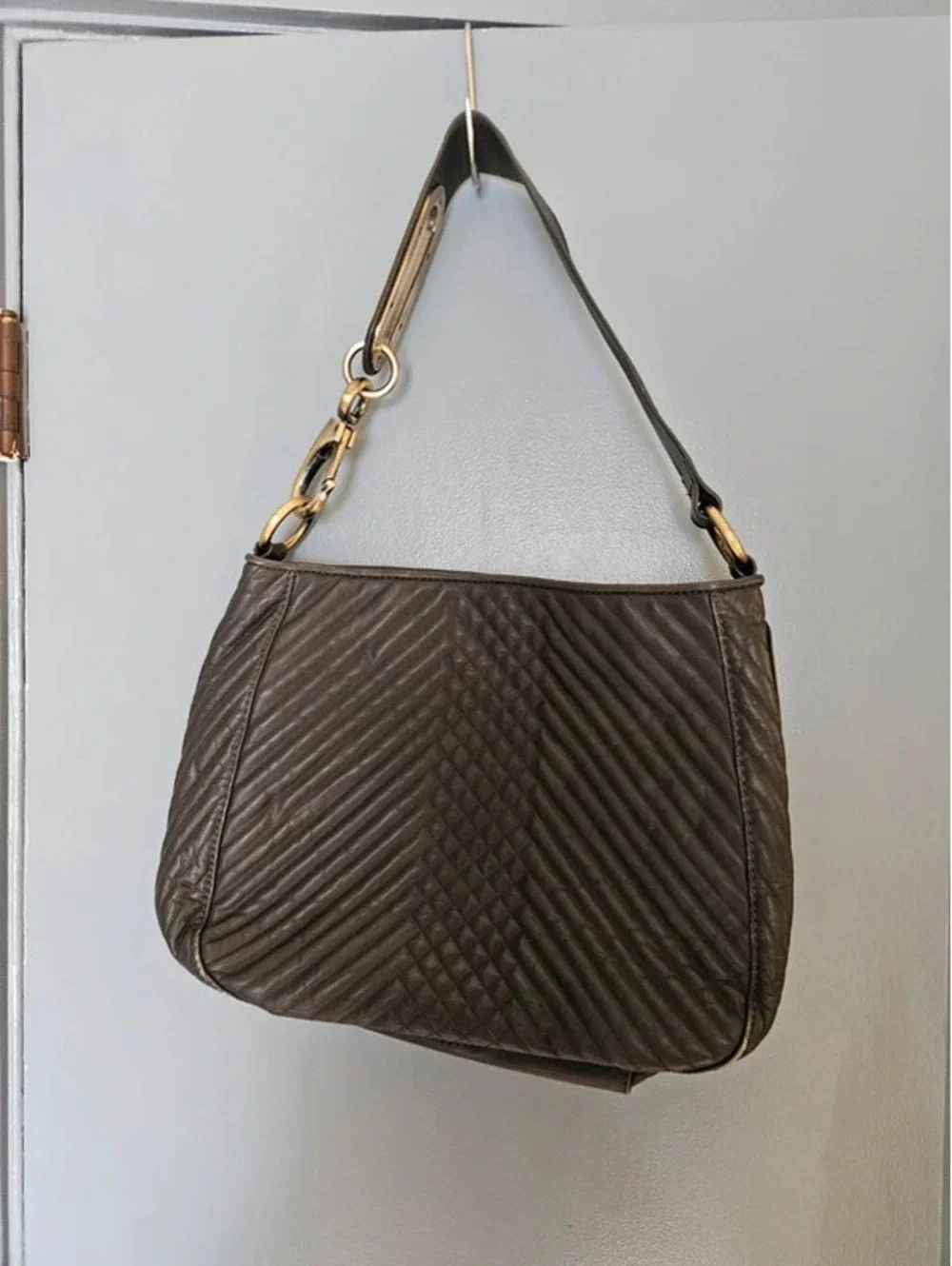 Cynthia Rowley Genuine Leather Quilted Hobo Shoulder Bag Brown 12x10x4